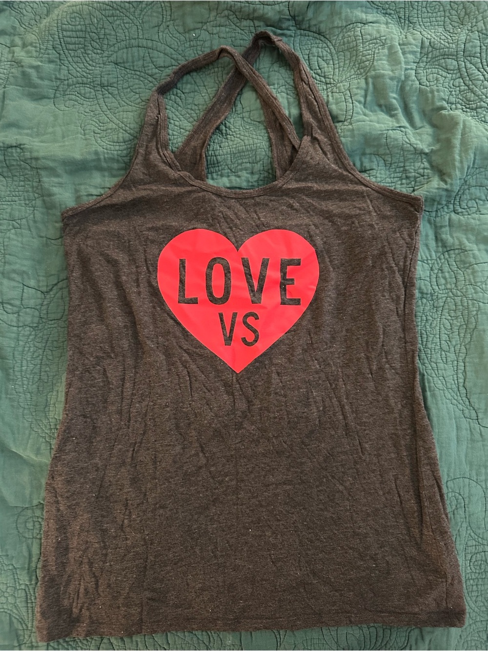 Victoria’s Secret Love VS Grey Racerback Tank w/ Red Heart L